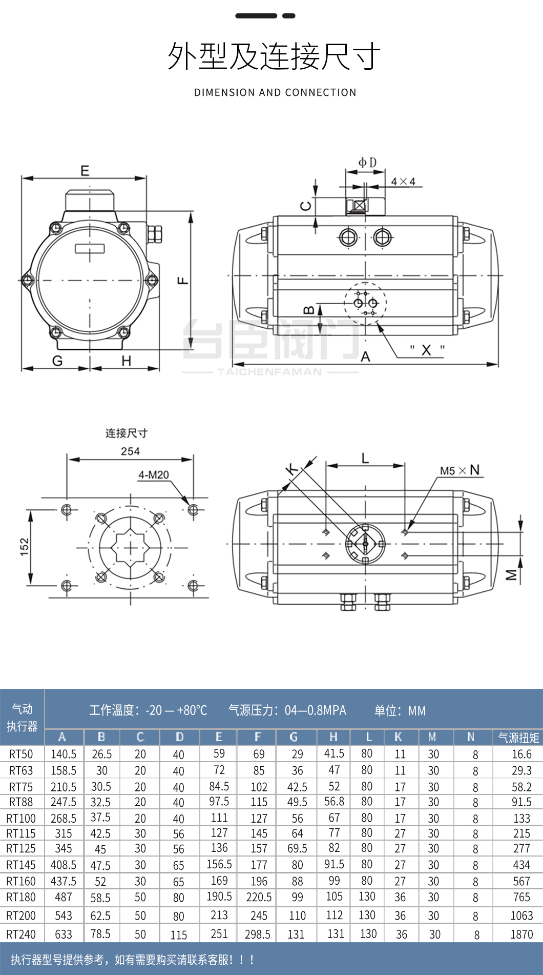 RT气动执行器连接尺寸